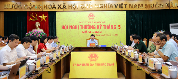 Toàn cảnh Hội nghị thường kỳ tháng 5.2022 của tỉnh Bắc Giang diễn ra ngày 19.5. Nguồn: Bacgiang.gov.vn